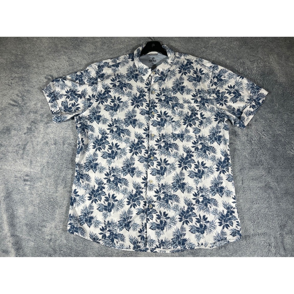 IZOD Saltwater Mens XXL Blue White Tropical Hibiscus Floral Button Down‎ Shirt